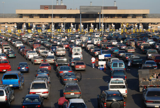 cars lined up to pass into america from tijuana mexico